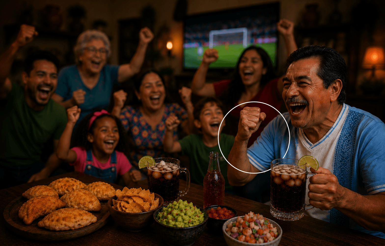 Familia y amigos celebrando un partido